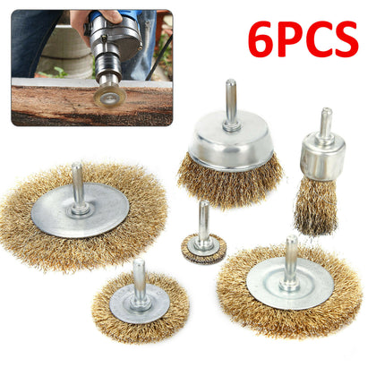 6pcs Brass Wire Wheel / Cup Brush Set Use With Rotary Drill And Drills