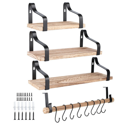 3pcs Industrial Floating Wall Shelf Storage Shelves Bookshelf Display Rack Unit