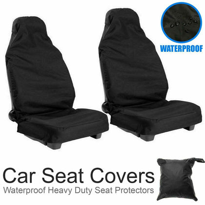 2x Universal Front Car/Van Seat Covers Protectors Black Waterproof Heavy Duty
