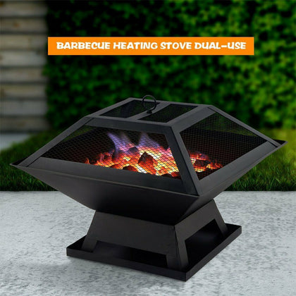 Fire Pit Garden Heater Barbecue BBQ Grill Stove Camping Charcoal Patio Outdoor