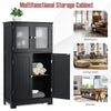 Bathroom Floor Cabinet Freestanding Storage Cupboard W/ 2 Tempered Glass Doors