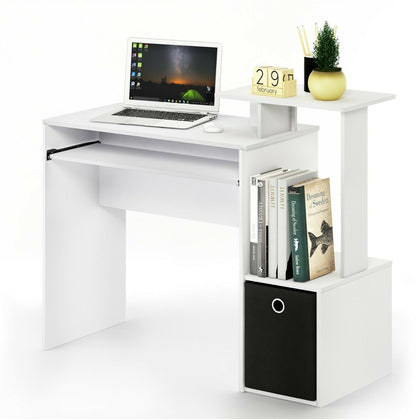 Furinno Econ Multipurpose Home Office Computer Writing Desk w/Bin, White/Black
