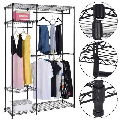 4 Tiers Clothes Rail Rack Hanging Display Stand Shoe Storage Shelves Sturdy Home