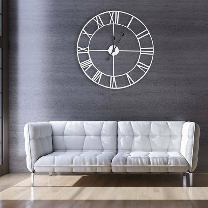 60CM LARGE OUTDOOR GARDEN WALL CLOCK BIG ROMAN NUMERALS GIANT Numerals WHITE