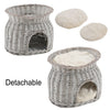 Wicker Handmade Willow 2Tier Bunk Basket Pet Cat Pup Bed House w/ 2 Soft Cushion