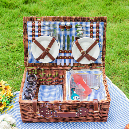 Vintage Picnic Hamper Basket for 2 or4 Persons With Ice Pack & Easy Carry Handle