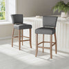 2pcs Pub Breakfast Bar Stool Linen Low Back Barstool High Chair Wooden Legs