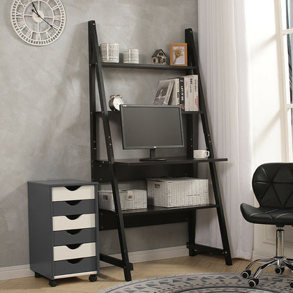 Home Ladder Computer Desk W/ Shelves PC Laptop Table Workstation 4 Tiers Black