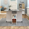 Wooden Mobile Drop Leaf Dining Table Grey Folding Desk w/2 Wheels Storage Shelf