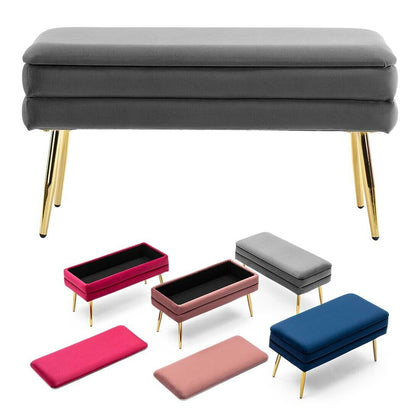 EVELINA VELVET STORAGE OTTOMAN BENCH FOOTREST CHEST BEDROOM LIVINGROOM STOOL