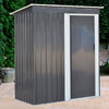 Metal Garden Shed Outdoor Flat Roof Tool Storage House Organizer w/ Sliding Door