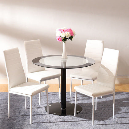 Round Tempered Glass Dinning Table Chair Set 4 Chairs Kitchen Living Room Garden