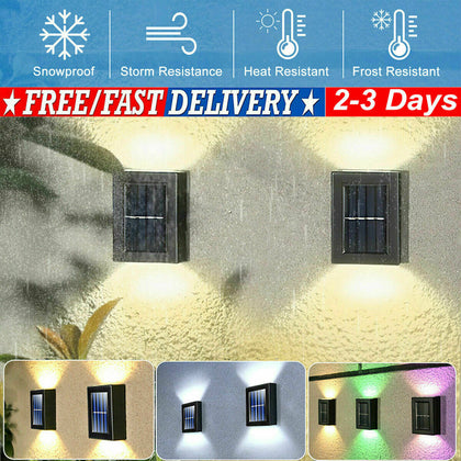 2X SUPER BRIGHT SOLAR POWERED DOOR FENCE WALL LIGHTS LED UP DOWN GARDEN LAMP