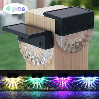 4PCS LED Solar Fence Wall Lights Garden Lamp Step Deck Outdoor Warm White/RGB UK