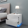 LED Bedside Table High Gloss Nightstand RGB Lights with 2 Drawer Storage Cabinet