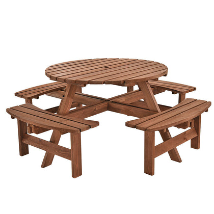 6 / 8 SeaterS Wooden Furniture Set Pub Bench Round Outdoor Picnic Table Garden
