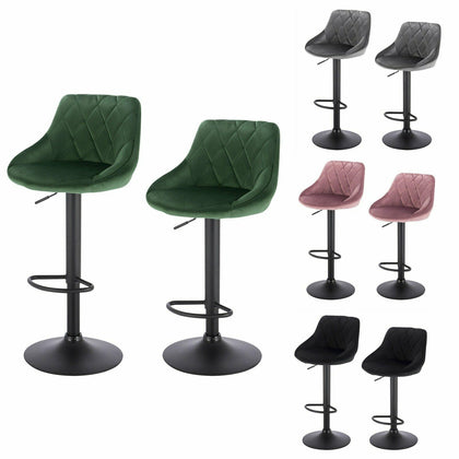2x Bar Stools Gas Lift Stools Velvet Breakfast Kitchen Club Cafe Swivel Chairs