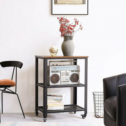 Living Room Sofa Side Table End Desk Coffee Table with Wheels & Storage Shelf