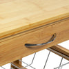 Woodluv Bamboo Kitchen Storage Trolley Cart With Drawer & Wire Storage Basket