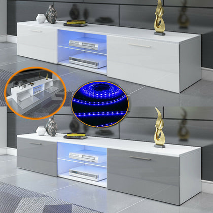 Modern 160CM TV Unit Cabinet TV Stand - Matt Body & High Gloss Doors LED Lights