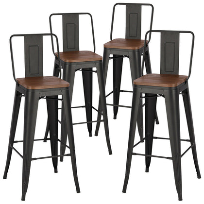 INDUSTRIAL BISTRO BREAKFAST 2/4PCS BAR HIGH STOOLS/CHAIR W/ BACKREST SET KITCHEN