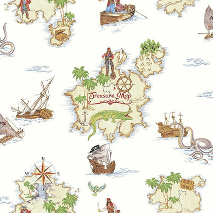 Arthouse Pirates Ahoy Treasure Map Pattern Childrens Wallpaper Boat Motif 696107