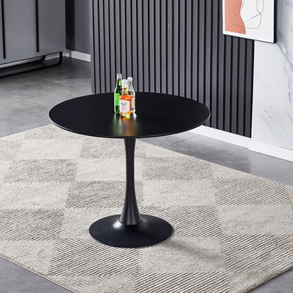 90cm Round Dining Table Wooden Top Metal Pedestal Base Kitchen Dinner Furniture