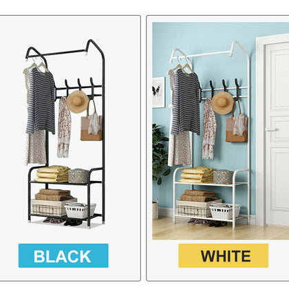 Clothes Shoe Rack Hanger Metal 4 Hooks Hat and Coat Stand Hook Shelf Black/White