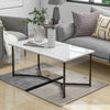 COFFEE TABLE WITH MARBLE EFFECT TOP AND BLACK METAL LEGS LIVING ROOM FURNITURE