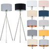 MiniSun Floor Lamp - Modern Chrome Tripod Light Fabric Drum Lampshade LED Bulb