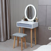 Dressing Vanity Makeup Table Set Cushioned Stool Drawer with LED Lighted Mirror