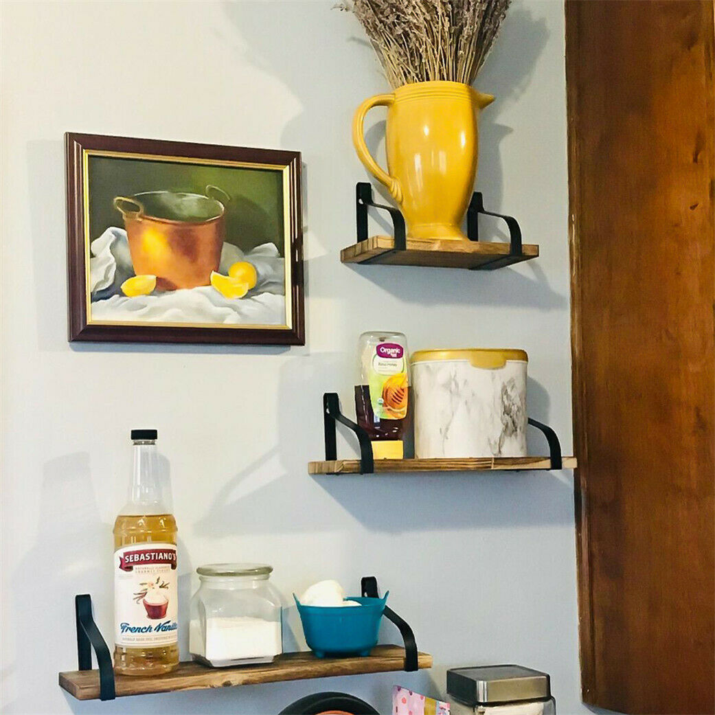 Vintage Industrial Smooth Wooden Metal Wall Floating Shelf Storage Shelving Unit