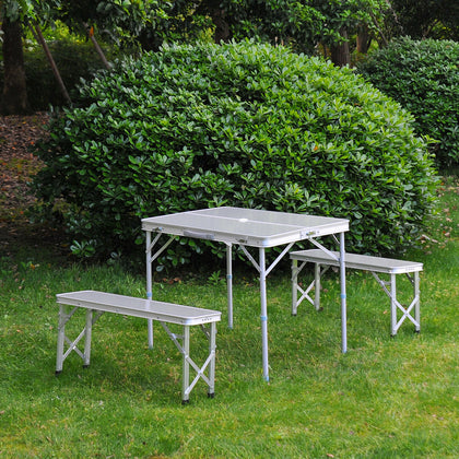 3pc Picnic Table Bench Set Foldable Portable Outdoor Garden BBQ Aluminum Alloy
