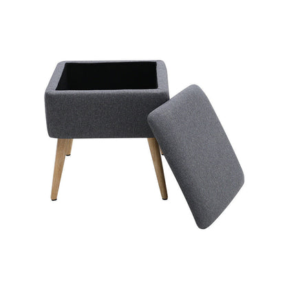 Storage Stool Footstool Linen Padded Seat Ottoman Pouffe Bedroom Living Room