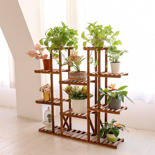 9 Tier Wood Flower Rack Planter Supports Display Stands for Home Garden,Balcony