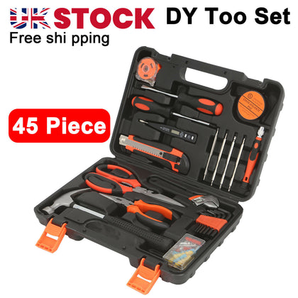 45PCS Tool Kit Set Household Hand Wrench Screwdriver Spanner Hammer Plier