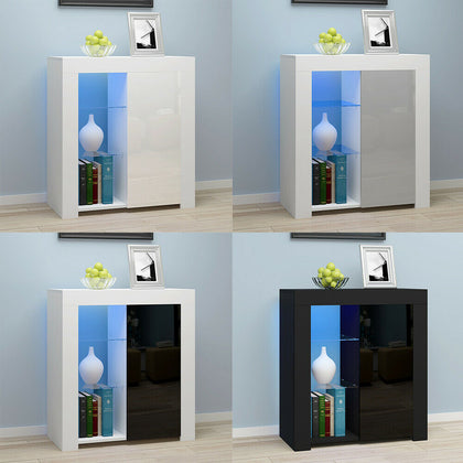 Modern High Gloss 1 Door LED Sideboard Storage Matte Cupboard Display Cabinet