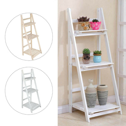 3Tier Wooden Ladder Folding Book Shelf Stand Plant Flower Display Shelving Rack