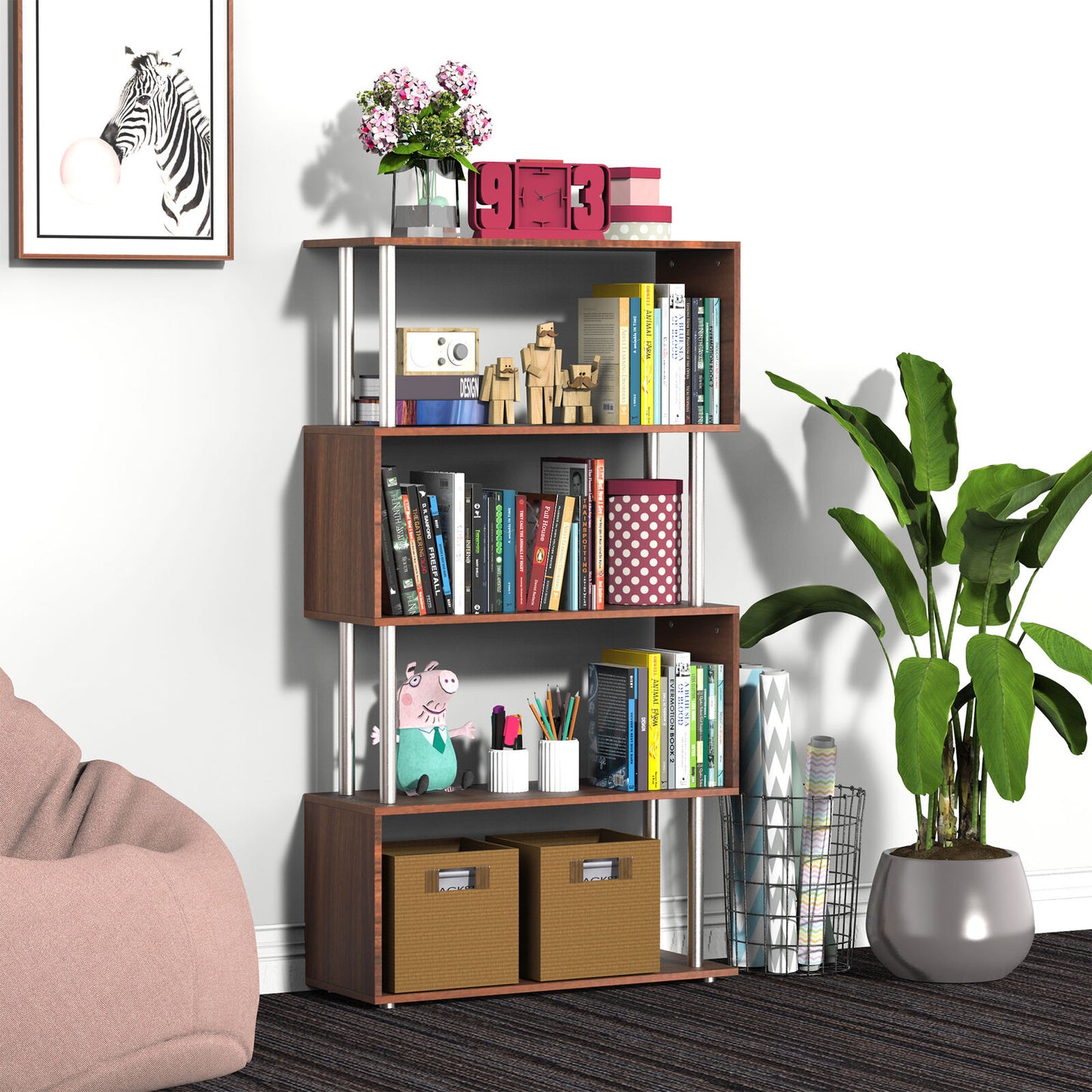Wooden Wood S Shape Storage Display Unit Bookcase Bookshelf Room Divider 3 Color