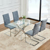Clear Glass Dining Table and 4 Chairs Set PU Leather Cross Leg Kitchen Furniture