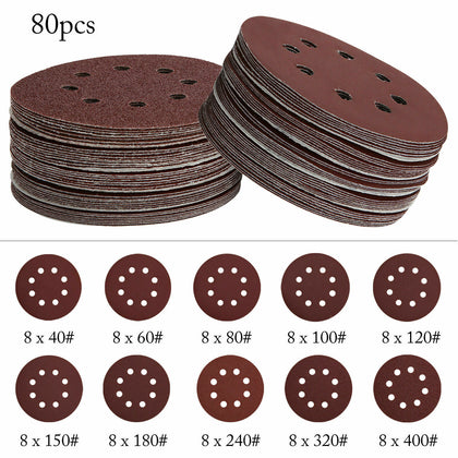 80Pcs/set 125mm - 5 inch Sanding Discs 40 60 80 100 120 180 240 320 400 Grit UK