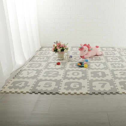 Soft EVA Foam Baby Children Kids Play Mat Alphabet Number DIY Puzzle Jigsaw Grey