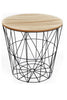 COFFEE SIDE TABLE METAL WIRE REMOVABLE WOOD TOP FOLDABLE ROUND STORAGE BASKET