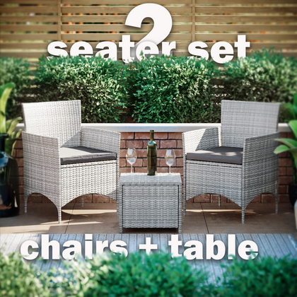 Rattan Garden Furniture Bistro Set 2 Seater Table Chair Outdoor Patio Grey