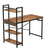 Industrial Style Metal Frame Wooden Computer Desk With 3 Storage Shelves Hooks