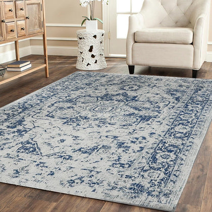 Non Slip Large Traditional Rugs Bedroom Living Room Carpet Hallway Runner Blue