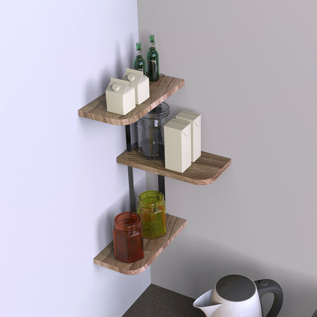 Rustic Wood Z Shaped Wall Shelf Country Vintage Storage 3 Tiers Floating Shelf