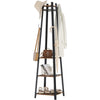 Distinctive Industrial Hall Tree Entryway Coat Rack Rustic Brown with 4 Shelves