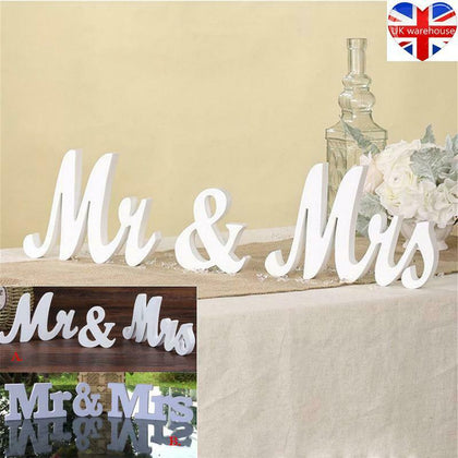 Mr and Mrs Wedding Sign Sweetheart Table Decorations Stand Wooden Letters White