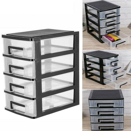 4 Drawer Tower Plastic Draw Storage Unit Box Office Home School Bedroom Desktop